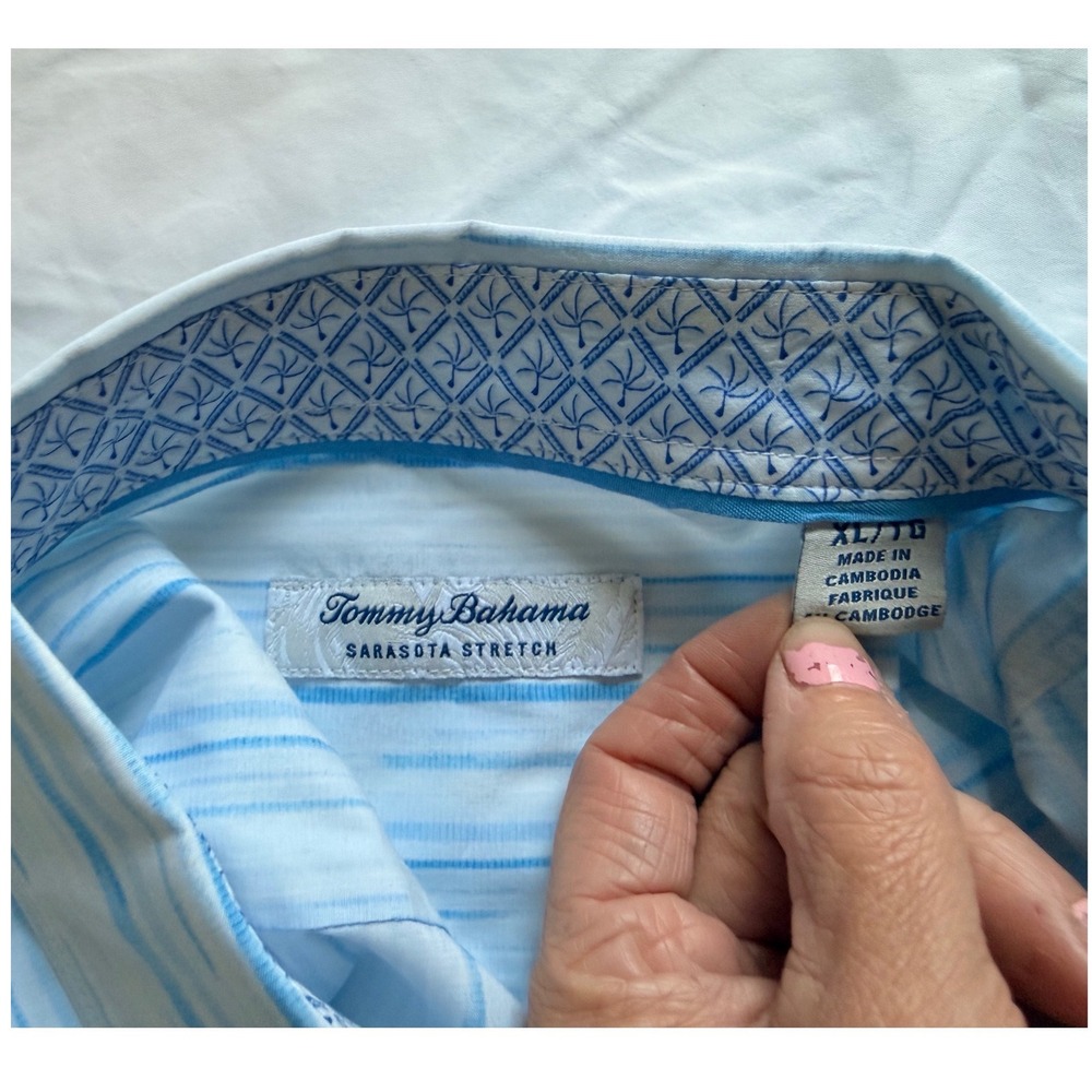 Tommy Bahama Sarasota Stretch Mens Blue White Striped Button Down Shirt L/S - Picture 4 of 11
